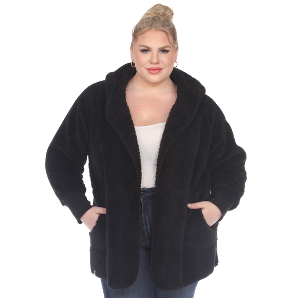 White Mark Jackets & Coats Plus Size Plush Hooded Cardigan With